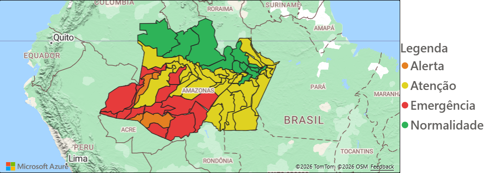 Mapa dos municípios monitorados - Foto: Defesa Civil/AM.