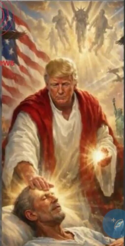 Donald Trump publicou imagem como se fosse 'Jesus Cristo' curando um idoso - Foto: Reprodução/X.